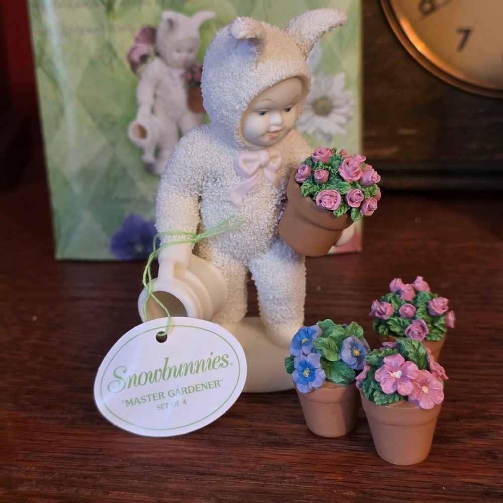 DEPARTMENT 56 Snowbunnies Master Gardener Figurine Set of 4 Vintage 1999 BOXED - Picture 2 of 5